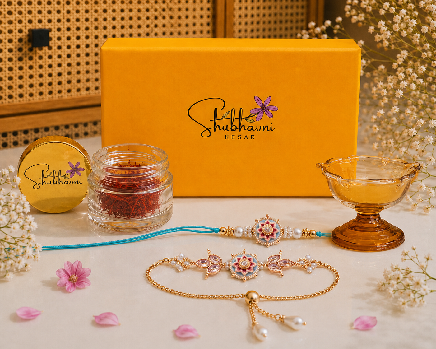 Shubhavni Rakhi Special Gift Box - Double Rakhi, Kesar & Diya