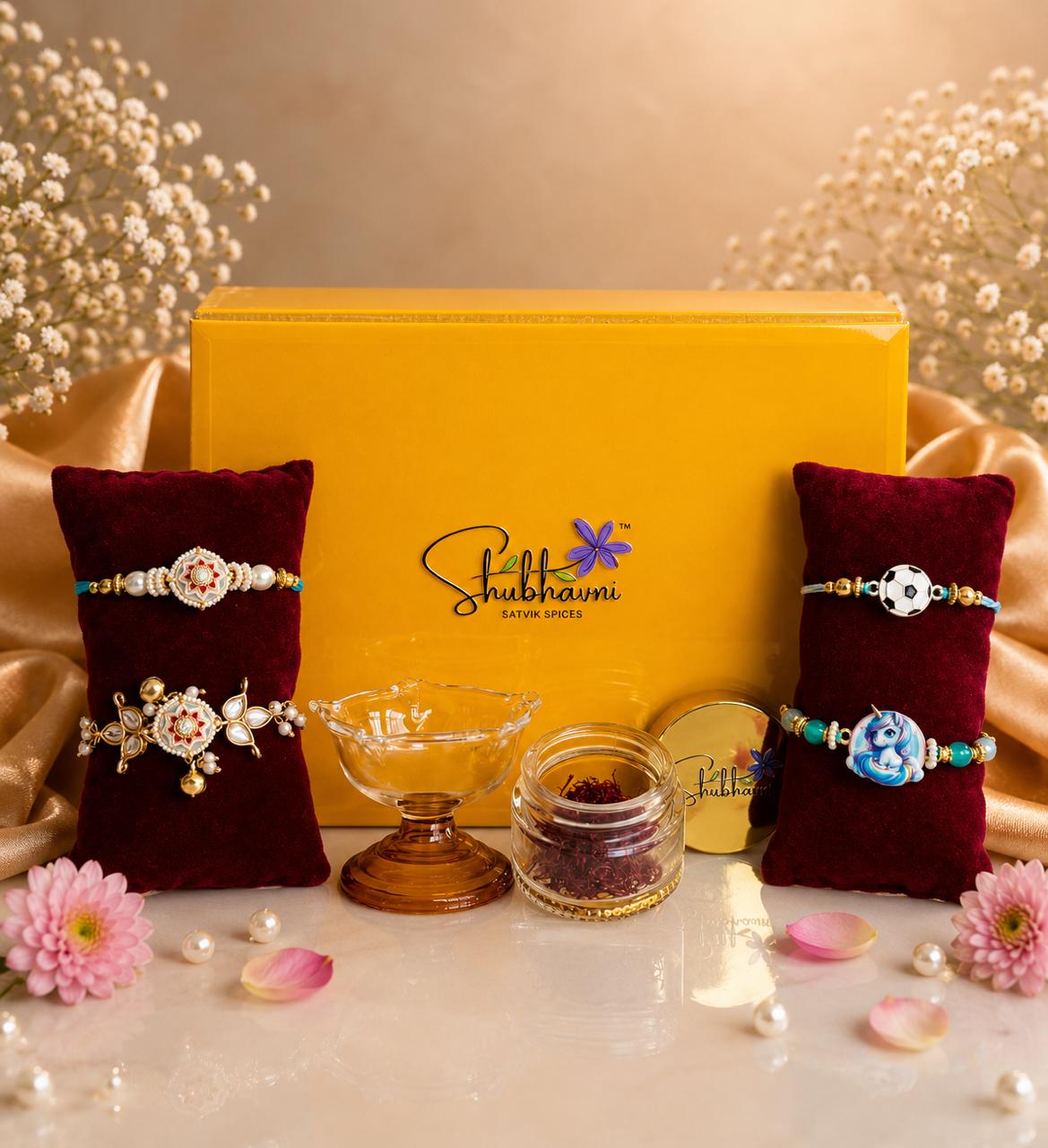 Shubhavni Rakhi Special Gift Box - Four Rakhi, Kesar & Diya - Image 5
