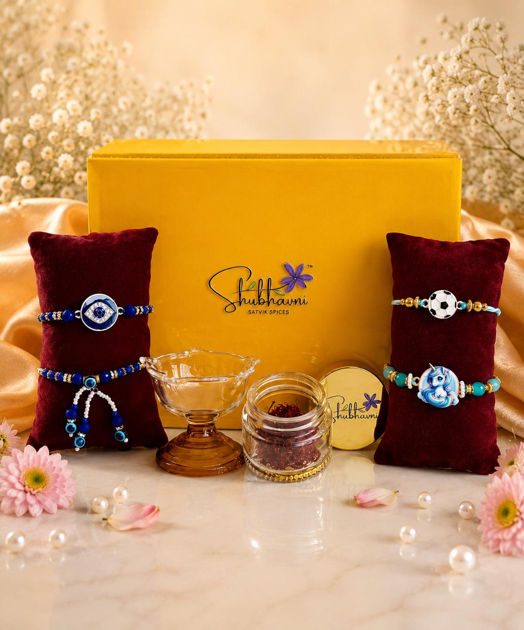 Shubhavni Rakhi Special Gift Box - Four Rakhi, Kesar & Diya - Image 4