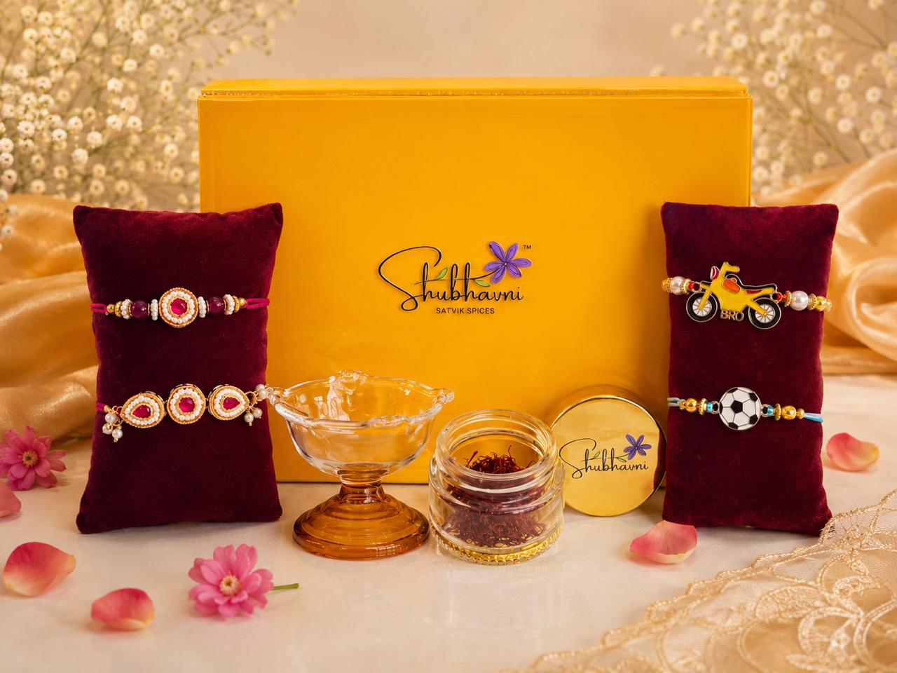 Shubhavni Rakhi Special Gift Box - Four Rakhi, Kesar & Diya - Image 3