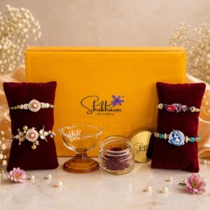 Shubhavni Rakhi Special Gift Box - Four Rakhi, Kesar & Diya