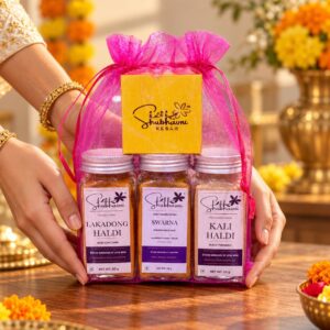 Shubhavni Celebration Trio potli with kesar, set out as a Diwali gift