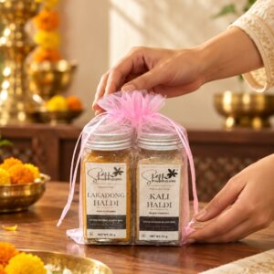 Shubhavni Celebration Duo potli with Lakadong haldi and Kali haldi, set out as a Diwali gift